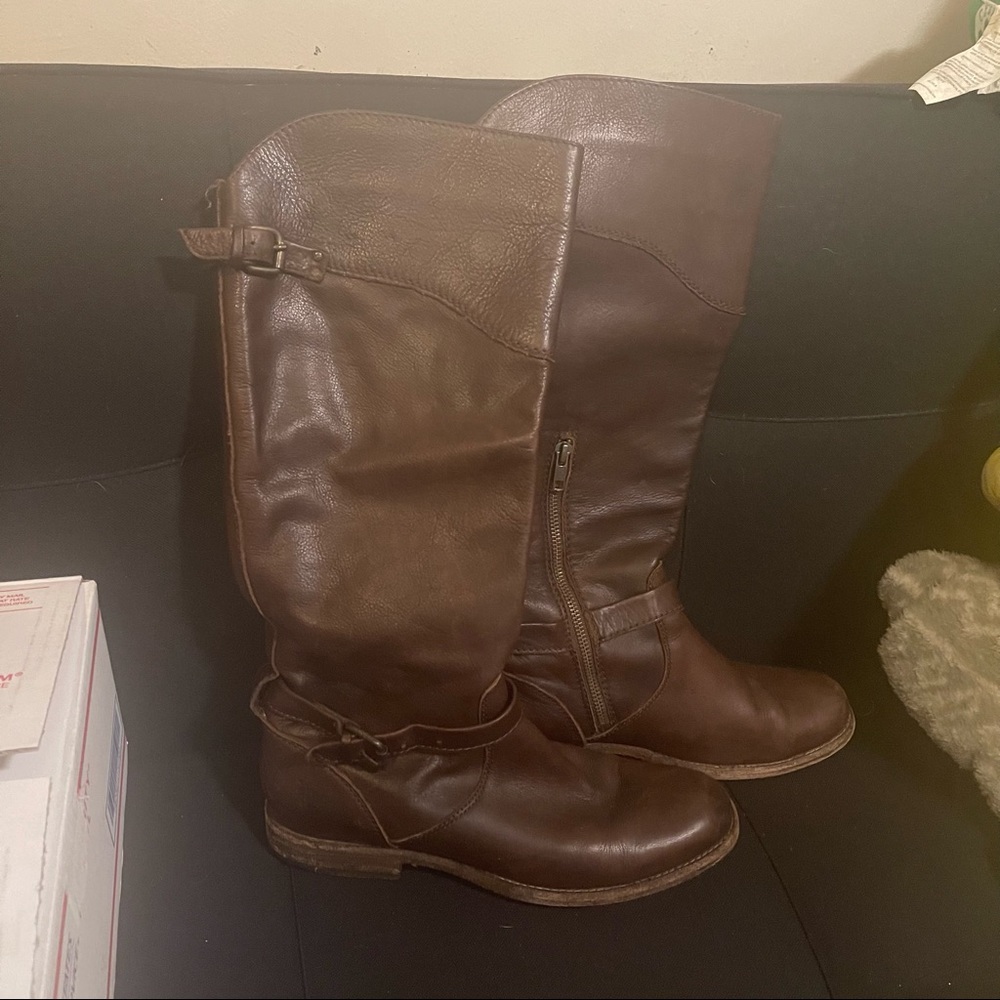 Frye Phillip Riding Tall Boots Brown Leather Buckle Women's 9.5B Style 7…